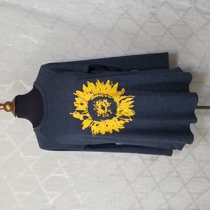 Locryz Top Shirt Womens Size Large Blue Sunflower Boho Hippie Outdoor New